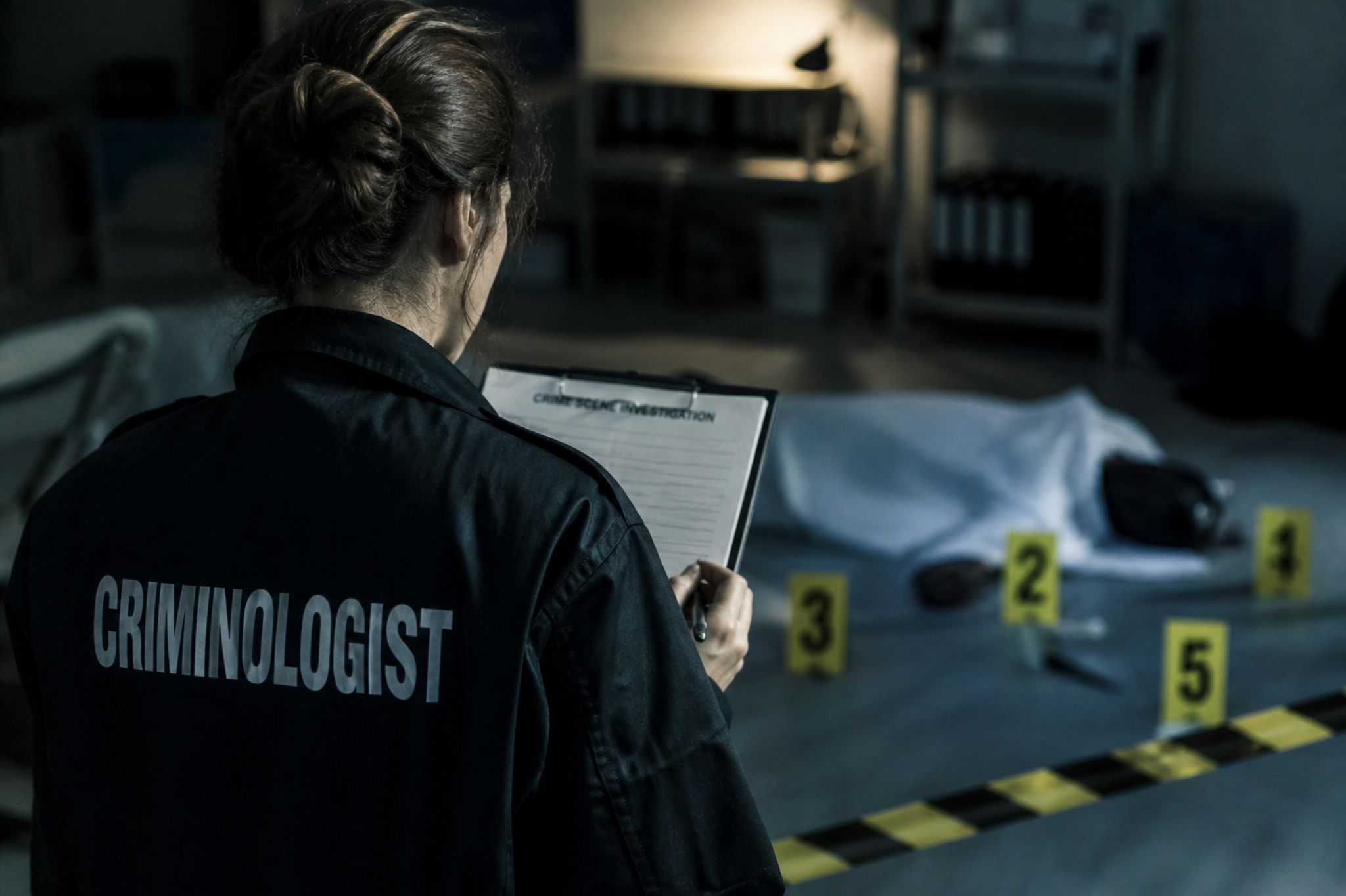 Professionista al lavoro sulla scena del crimine